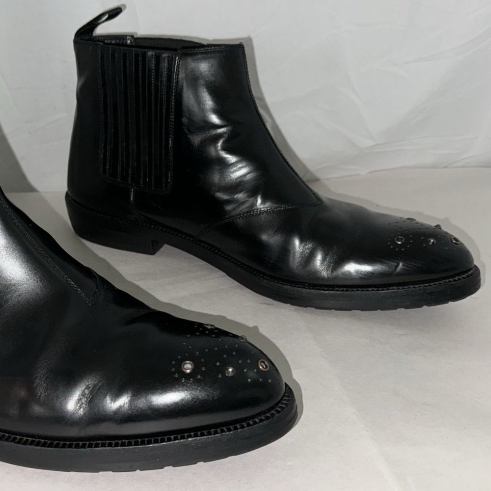 US 9 Sergio Rossi Mad in ITALY Men Black Scudded Leather Biker Moto Riding Boots